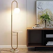 Modern Golvlampa med Marmorbricka och Justerbar Hylla