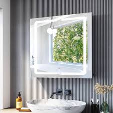 SONNI LED Spegelskåp 70x65 cm i Rostfritt Stål